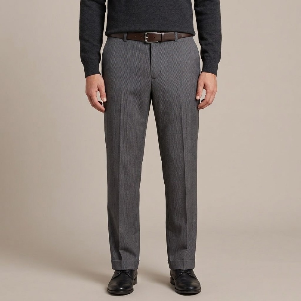 Perry Ellis Classic Fit Pinstripe Dress Pants Men 34/30 Grey Polyester EUC